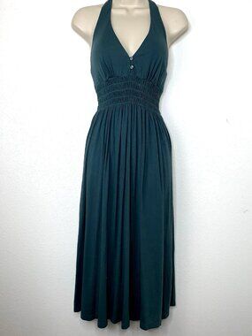 Cottagecore JAMES PERSE Soft Bamboo Cotton HALTER DRESS XL 4 Hunter Green Hippie